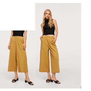 NWT MANGO - MUSTARD YELLOW LINEN Textured culotte pants